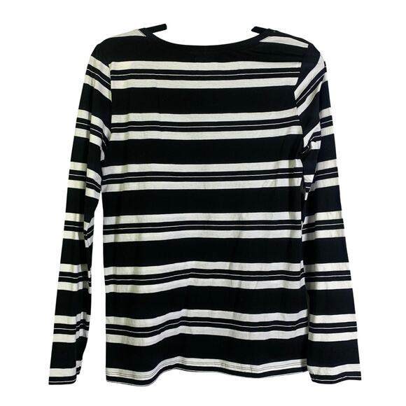 LOFT Tee T-Shirt Medium Scoop Neck L/S Striped Soft Cotton Basic Staple NWT - Picture 2 of 12